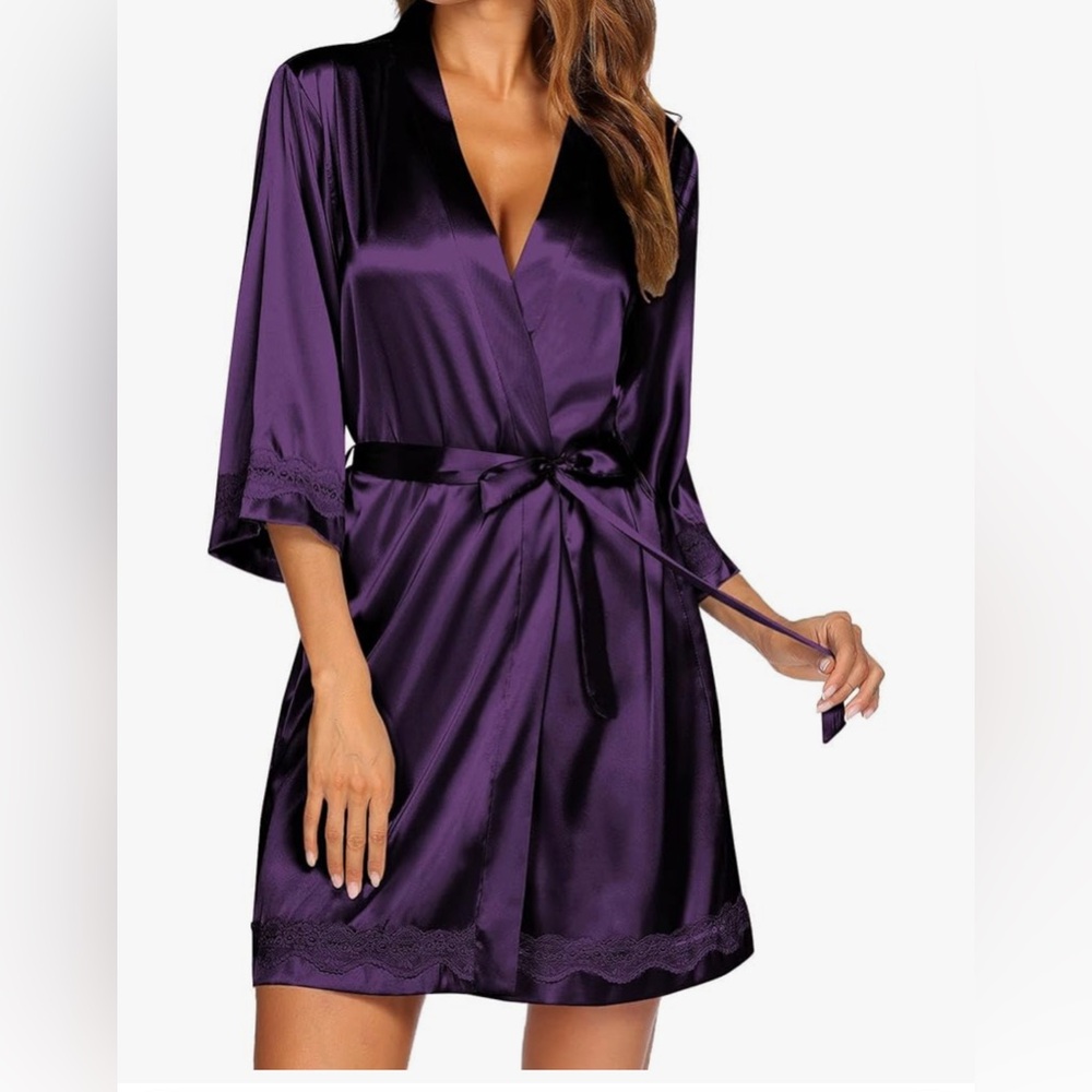 Luxurious Purple Satin Wrap Robe
